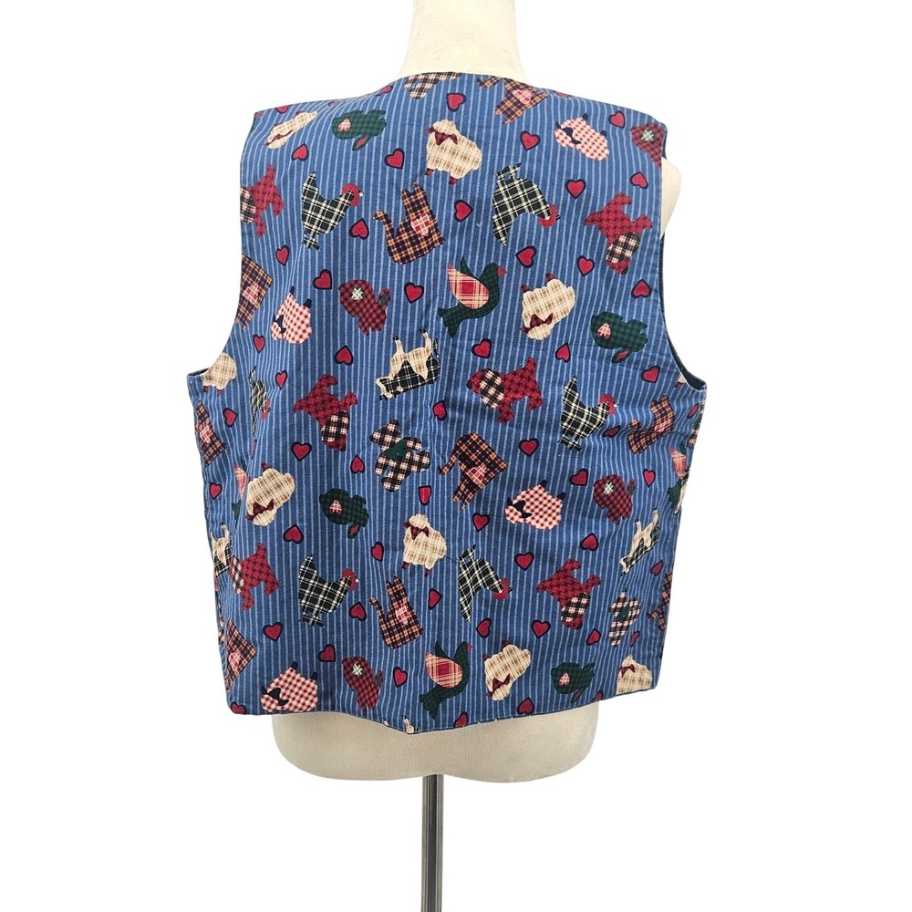 Vintage 90s Farm Animal Print Vest | Country‎ Cottagecore Quilted Waistcoat - Picture 7 of 11
